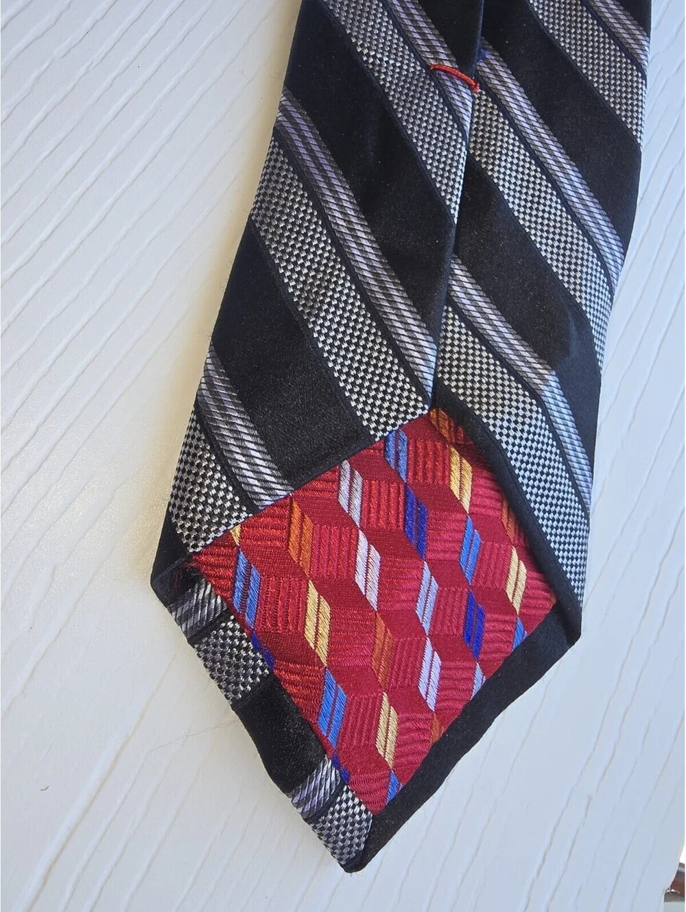 XMI Platinum Black Silver Striped 100% Silk Roffe Men's Necktie
